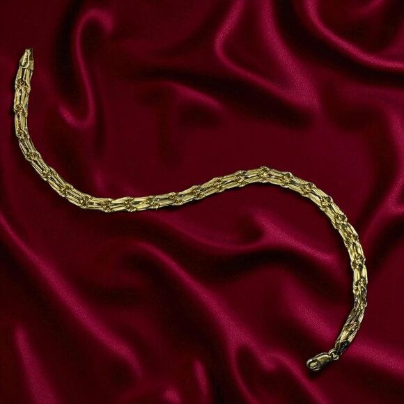 VINTAGE- 10k Gold Bracelet -Double Row- Milano Rope Chain Fancy Link- 7.5" -2.5g - Picture 13 of 16
